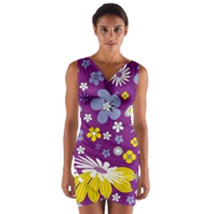 Floral-purple Yellow Wrap Front Bodycon Dress by nateshop