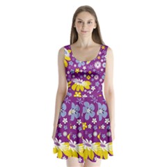 Floral-purple Yellow Split Back Mini Dress  by nateshop