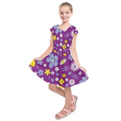 Floral-purple Yellow Kids  Short Sleeve Dress by nateshop