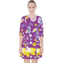 Floral-purple Yellow Quarter Sleeve Pocket Dress by nateshop