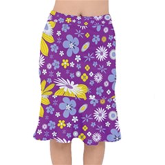 Floral-purple Yellow Short Mermaid Skirt by nateshop