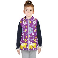 Floral-purple Yellow Kids  Hooded Puffer Vest by nateshop