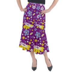 Floral-purple Yellow Midi Mermaid Skirt by nateshop