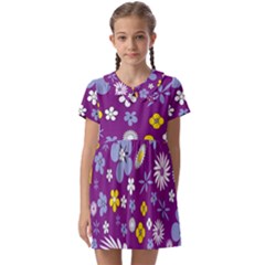 Floral-purple Yellow Kids  Asymmetric Collar Dress by nateshop