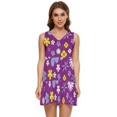 Floral-purple Yellow Tiered Sleeveless Mini Dress by nateshop