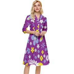 Floral-purple Yellow Classy Knee Length Dress by nateshop