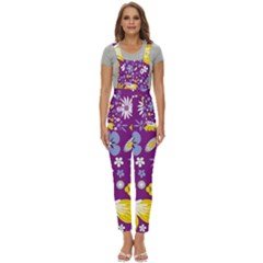 Floral-purple Yellow Women s Pinafore Overalls Jumpsuit by nateshop