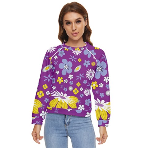 Floral-purple Yellow Women s Long Sleeve Raglan Tee by nateshop