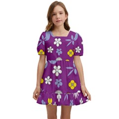 Floral-purple Yellow Kids  Short Sleeve Dolly Dress by nateshop