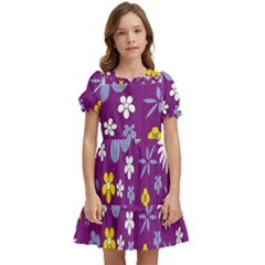 Floral-purple Yellow Kids  Puff Sleeved Dress by nateshop