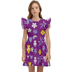 Floral-purple Yellow Kids  Winged Sleeve Dress by nateshop