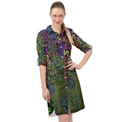 Flowers Long Sleeve Mini Shirt Dress by nateshop