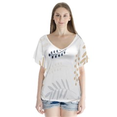 Flower-white V-neck Flutter Sleeve Top by nateshop