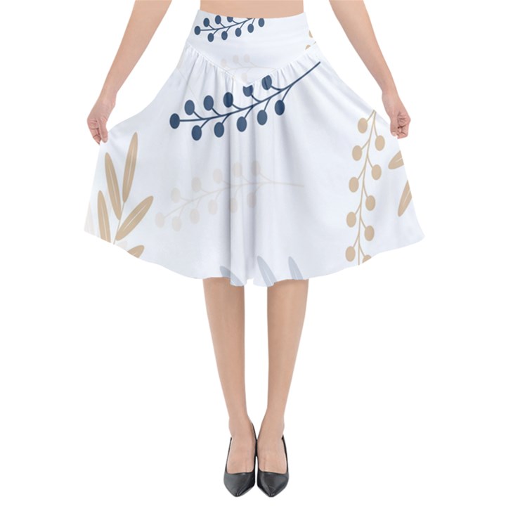 Flower-white Flared Midi Skirt