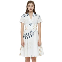 Flower-white Short Sleeve Waist Detail Dress by nateshop