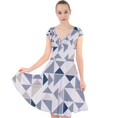 Geometric Cap Sleeve Front Wrap Midi Dress by nateshop