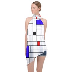 Illustration Geometric Abstract Plates Mosaic Halter Asymmetric Satin Top by Wegoenart