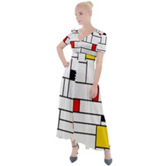 Illustration Geometric Abstract Plates Mosaic Button Up Short Sleeve Maxi Dress by Wegoenart