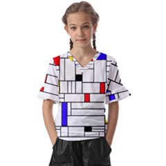 Illustration Geometric Abstract Plates Mosaic Kids  V-neck Horn Sleeve Blouse by Wegoenart