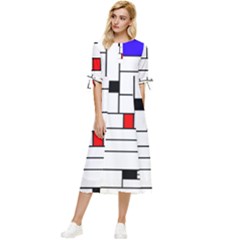 Illustration Geometric Abstract Plates Mosaic Bow Sleeve Chiffon Midi Dress by Wegoenart