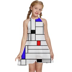 Illustration Geometric Abstract Plates Mosaic Kids  Halter Collar Waist Tie Chiffon Dress