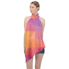 Illustration Geometric Pattern Design Graphic Halter Asymmetric Satin Top by Wegoenart