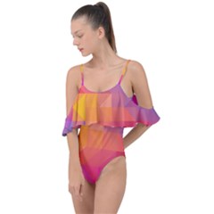 Illustration Geometric Pattern Design Graphic Drape Piece Swimsuit by Wegoenart