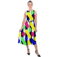 Illustration Geometric Form Circle Line Pattern Midi Tie-back Chiffon Dress by Wegoenart