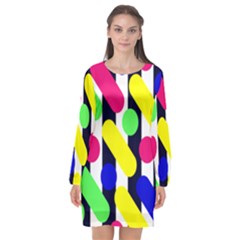 Illustration Geometric Form Circle Line Pattern Long Sleeve Chiffon Shift Dress  by Wegoenart