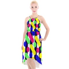 Illustration Geometric Form Circle Line Pattern High-low Halter Chiffon Dress  by Wegoenart