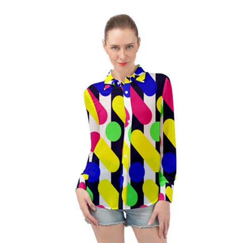 Illustration Geometric Form Circle Line Pattern Long Sleeve Chiffon Shirt by Wegoenart