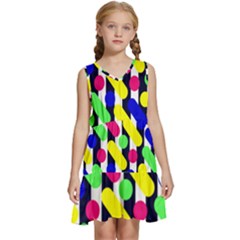 Illustration Geometric Form Circle Line Pattern Kids  Sleeveless Tiered Mini Dress by Wegoenart