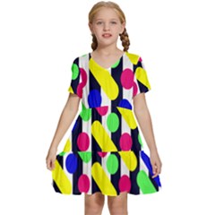 Illustration Geometric Form Circle Line Pattern Kids  Short Sleeve Tiered Mini Dress by Wegoenart