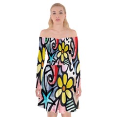 Modern-art Off Shoulder Skater Dress by nateshop