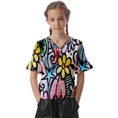 Modern-art Kids  V-neck Horn Sleeve Blouse by nateshop