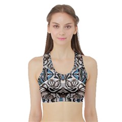 Embroidered Symmetry Sports Bra With Border by kaleidomarblingart