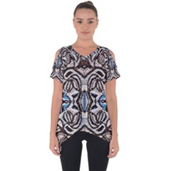 Embroidered Symmetry Cut Out Side Drop Tee by kaleidomarblingart