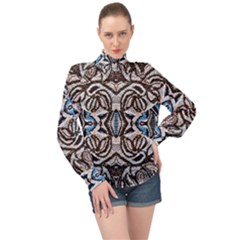 Embroidered Symmetry High Neck Long Sleeve Chiffon Top by kaleidomarblingart