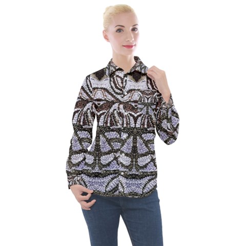 Liberty Inspired Embroidery Iv Women s Long Sleeve Pocket Shirt by kaleidomarblingart