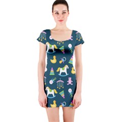 Cute Babies Toys Seamless Pattern Short Sleeve Bodycon Dress by Vaneshart