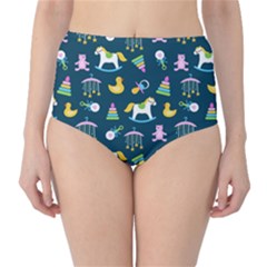 Cute Babies Toys Seamless Pattern Classic High-waist Bikini Bottoms by Vaneshart