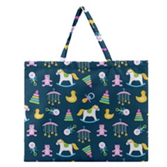 Cute Babies Toys Seamless Pattern Zipper Large Tote Bag by Vaneshart