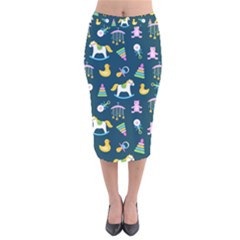 Cute Babies Toys Seamless Pattern Velvet Midi Pencil Skirt by Vaneshart