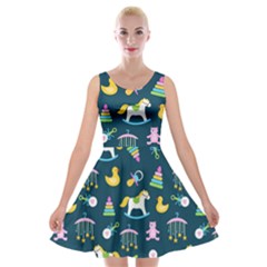 Cute Babies Toys Seamless Pattern Velvet Skater Dress