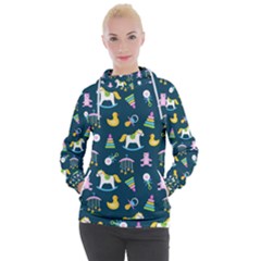 Cute Babies Toys Seamless Pattern Women s Hooded Pullover