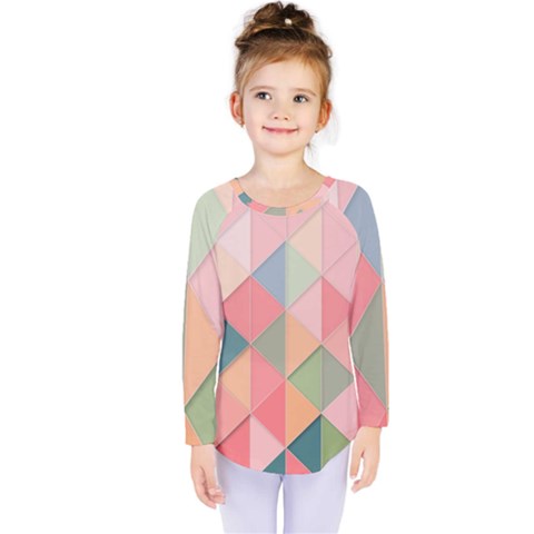 Illustration Pink Background Geometric Triangle Kids  Long Sleeve Tee by Wegoenart