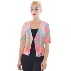 Illustration Pink Background Geometric Triangle Cropped Button Cardigan by Wegoenart