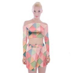 Illustration Pink Background Geometric Triangle Off Shoulder Top With Mini Skirt Set by Wegoenart