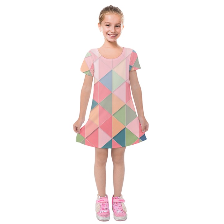 Illustration Pink Background Geometric Triangle Kids  Short Sleeve Velvet Dress