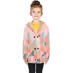 Illustration Pink Background Geometric Triangle Kids  Double Breasted Button Coat by Wegoenart